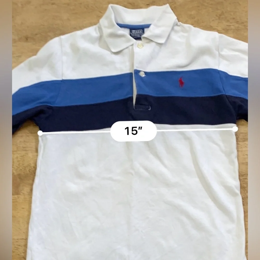 Vintage Polo by RL Boy’s Small Blue/White‎ Stripe Pique Knit Short Sleeve Polo